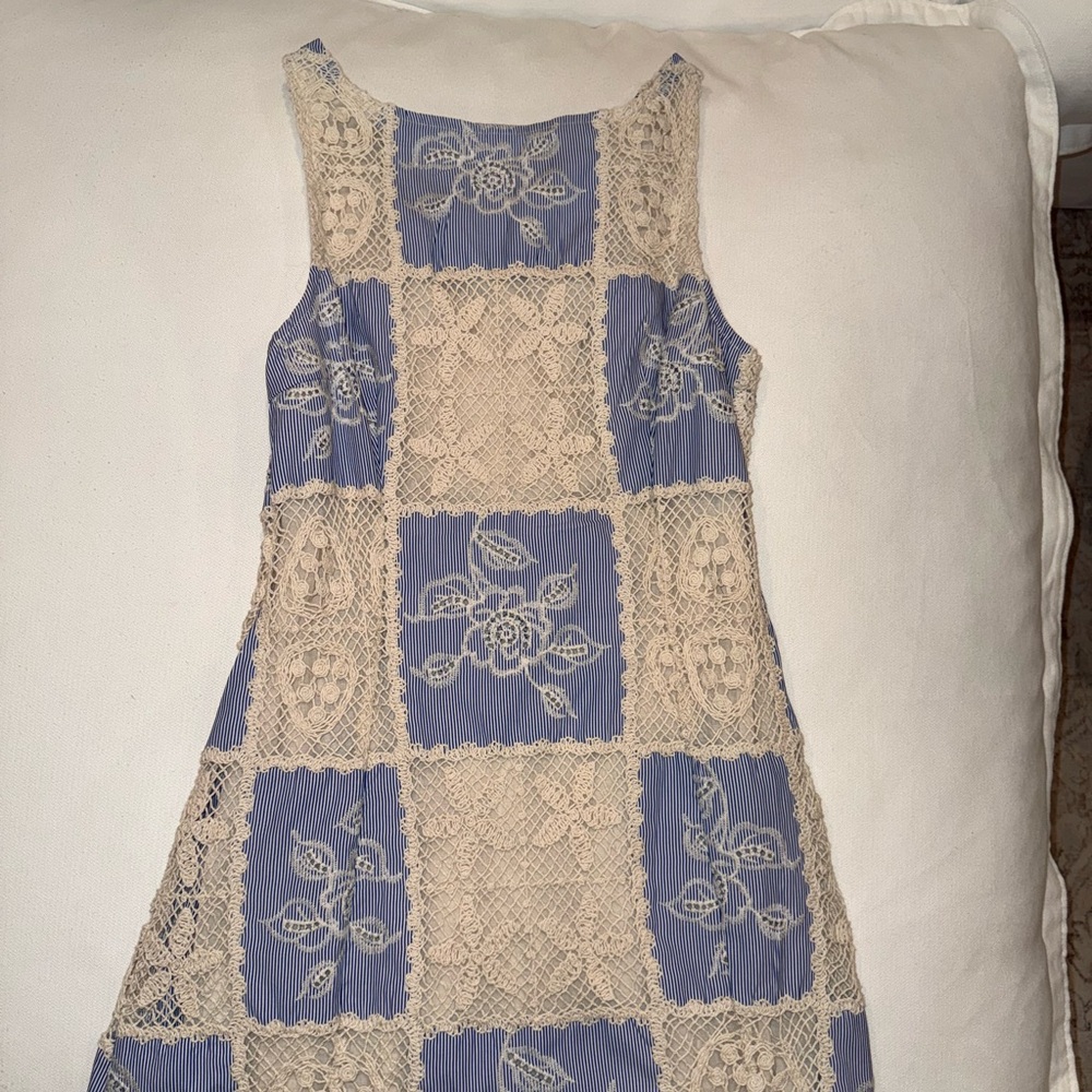 Elegant Blue and Cream Lace Dress